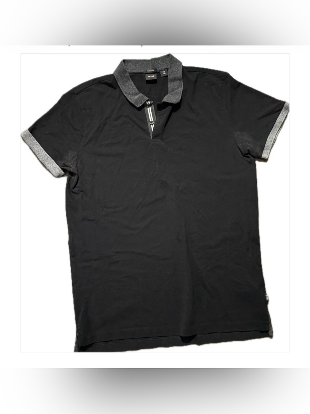 Hugo Boss Black Polo with Gray Contrast Collar and Cuffs